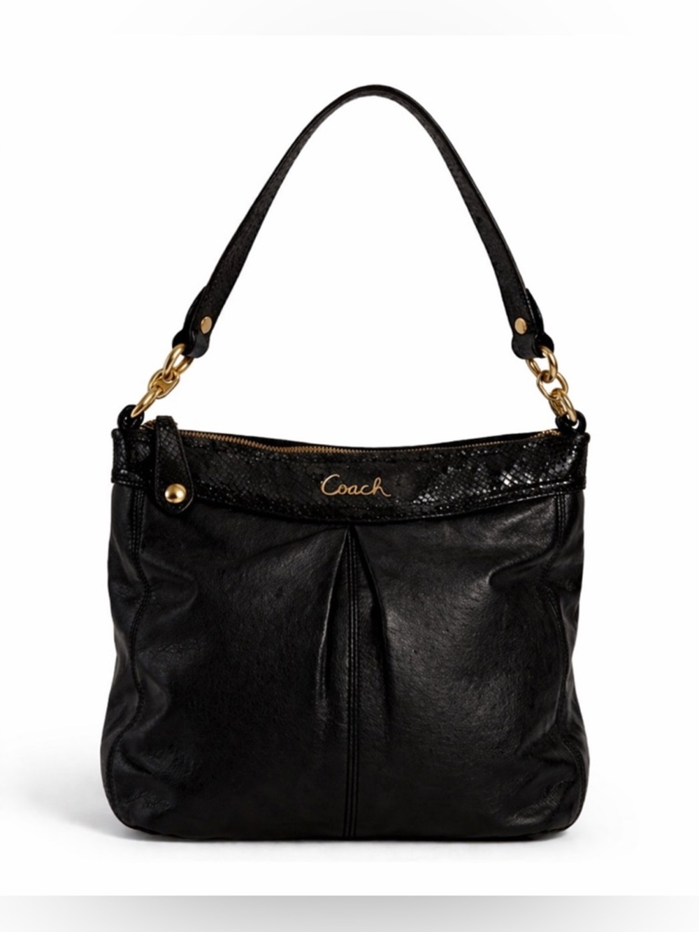 Coach Black Leather Shoulder Bag Snake skin purse Gold Hardware - Picture 2 of 15
